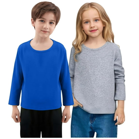 Lopecy-Sta Kids Classic Round Neck Long Sleeve Top, Soft Smooth Fabric Comfort Fit, Versatile Everyday Basic Wear for Toddler Boys Girls Age 1-5 Years