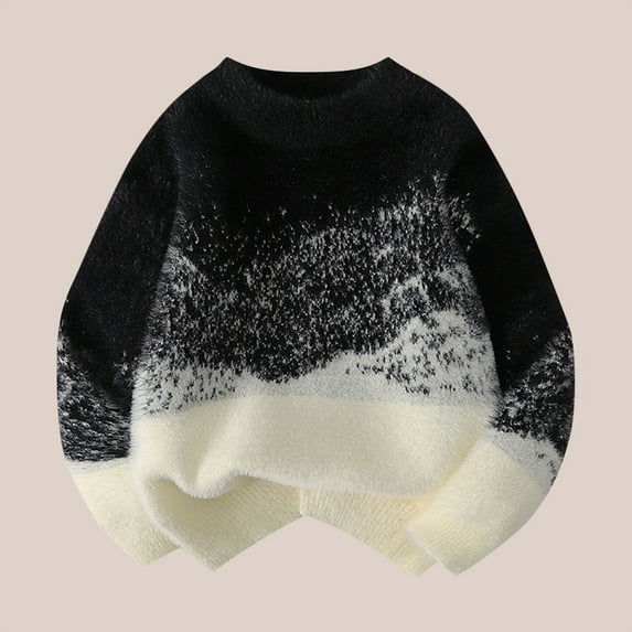 Lopecy-Sta Kids Crewneck Sweater Gradient Print Long Sleeve Knit Top, 3-13Y Boys Girls Casual Comfortable Base Layer Pullover for Autumn Winter Black