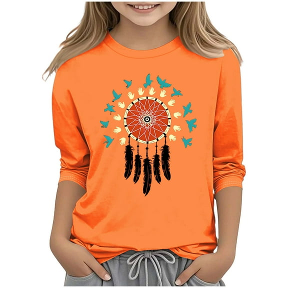 Lopecy-Sta ​Kids Dreamcatcher Feather Design Long Sleeve Top Lightweight Smooth Fabric Peace Symbol Motif Comfortable Spring Autumn Casual Wear for Toddlers