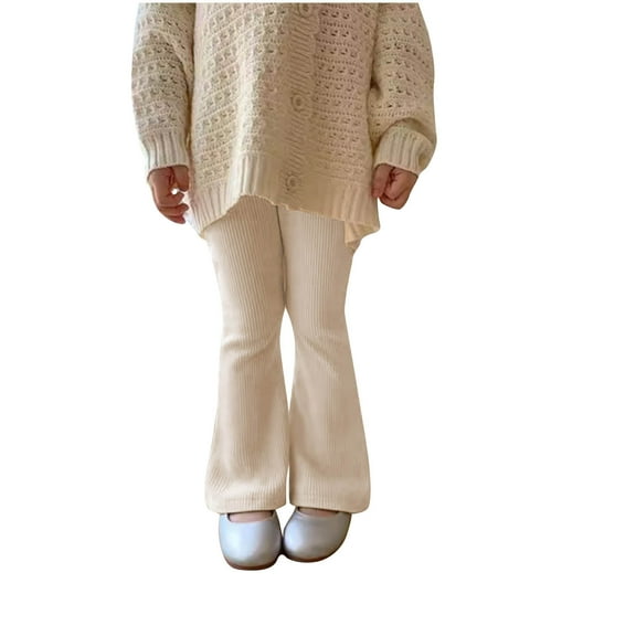 Lopecy-Sta Kids' Elastic Waist Flared Pants with Ribbed Cuffs - Breathable Stretch Knit Trousers for Toddler Girls Boys Spring Autumn Playwear