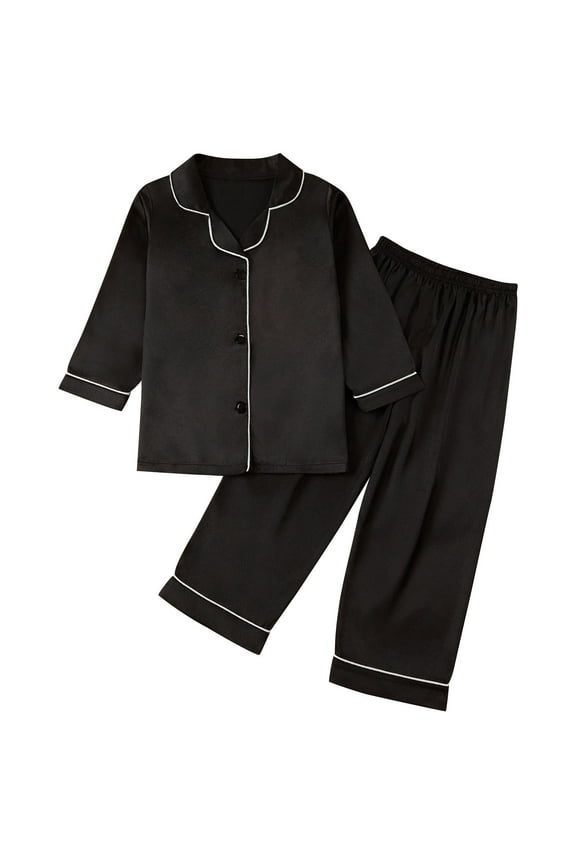 Kids Toddler Girl Boy Two Piece Pajamas Set Button Down Pajama Long Sleep Top Pants Sleepwear Pjs Set