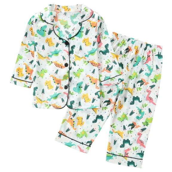 Lopecy-Sta Kids Toddler Girl Boy Two Piece Pajamas Set Button Down Pajama Long Sleep Top Pants Sleepwear Pjs Set