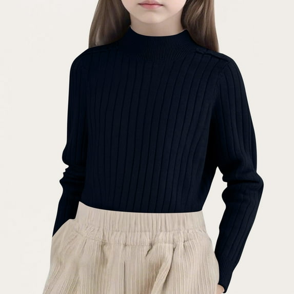 Lopecy-Sta Kids Turtleneck Sweater Long Sleeve Solid Color Knit Top, 0-13Y Boys Girls Casual Comfortable Base Layer Pullover for Autumn Winter Black
