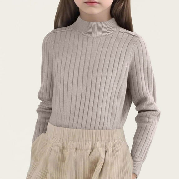 Lopecy-Sta Kids Turtleneck Sweater Long Sleeve Solid Color Knit Top, 0-13Y Boys Girls Casual Comfortable Base Layer Pullover for Autumn Winter Khaki