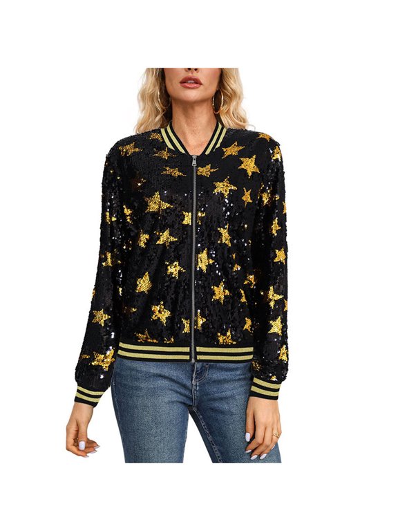 Ladies Regular Fit Long Sleeve Open Front Star Print Cropped Jacket Lightweight Soft Wrinkle Resistant Casual Star Pattern Night Club Party Outer Coat