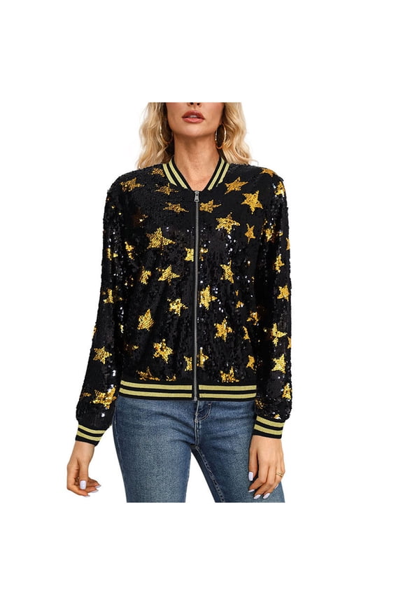 Ladies Regular Fit Long Sleeve Open Front Star Print Cropped Jacket Lightweight Soft Wrinkle Resistant Casual Star Pattern Night Club Party Outer Coat
