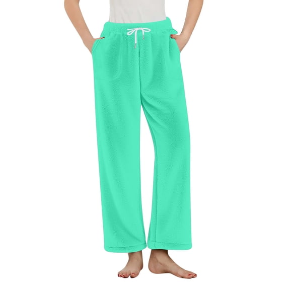 Lopecy-Sta Lounge Pants for Women Warm Fleece Pants Homewear Lightweight Comfy Wide Leg Yoga Pants with Pockets Baggy Breathable Lounge Pants for Women
