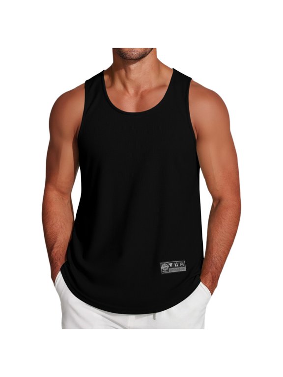 Men Tank Tops U-Neck Solid Vertical Ribbed Sleeveless Stretch Cotton Slim Fit Gym Bodybuilding Muscle Vest