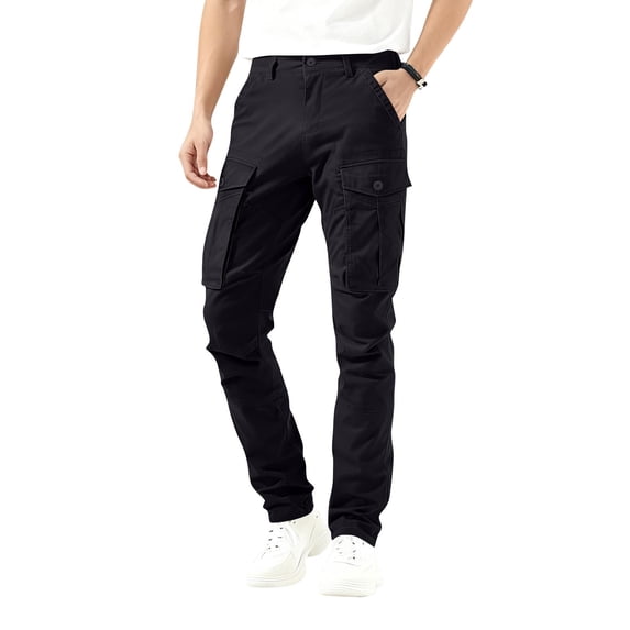 Lopecy-Sta Mens Cargo Jogger Pants Slim Fit Stretch Zipper Pockets Athletic Straight Type Fitness Pants Cargo Pants for Men