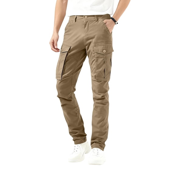 Lopecy-Sta Mens Cargo Jogger Pants Slim Fit Stretch Zipper Pockets Athletic Straight Type Fitness Pants Cargo Pants for Men
