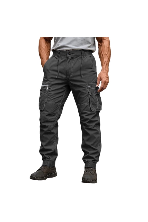 Mens Cargo Joggers Slim Fit Flex Work Pants with Belt Loops Elastic Waist Zipper Pockets Drawstring Waist