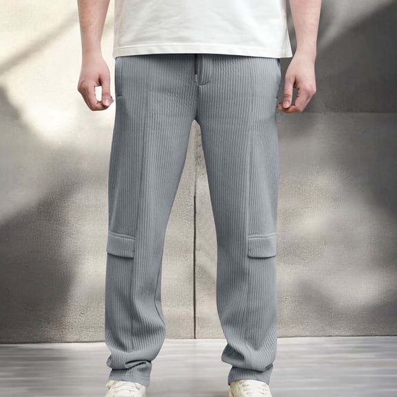 Lopecy-Sta Mens Casual Corduroy Pants Elastic Waist Straight Leg Sweat Pants with Pockets Elastic Waist Loose Fit Trousers