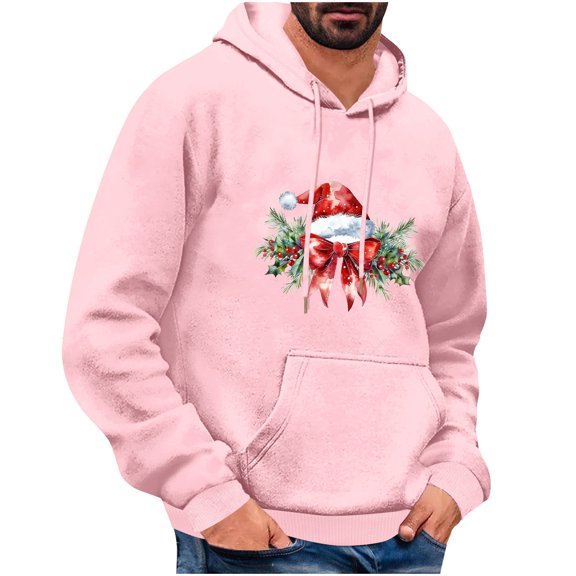 Lopecy-Sta Mens Hoodies Merry Christmas Oversized Hoodies Fleece Sweatshirts Funny Chenille Patch Xmas Holiday Pullover with Pocket