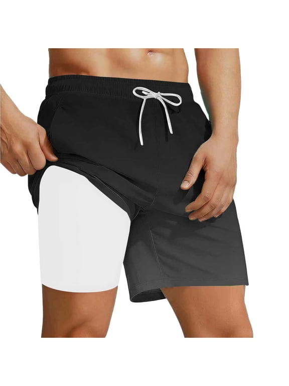Mens Swim Trunks with Compression Liner Swim Shorts Fashion Print Boards Shorts with Boxer Brief Liner