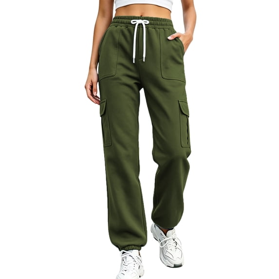 Lopecy-Sta Pants for Women Jogger Cargo Pants Elastic Drawstring Waist Multi Pockets Relaxed Fit Daily Wear Workout Trousers for All Seasons