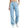 thumbnail image 1 of Lopecy-Sta Pants for Women Jogger Cargo Pants Elastic Drawstring Waist Multi Pockets Relaxed Fit Daily Wear Workout Trousers for All Seasons, 1 of 7