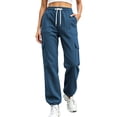 thumbnail image 1 of Lopecy-Sta Pants for Women Jogger Cargo Pants Elastic Drawstring Waist Multi Pockets Relaxed Fit Daily Wear Workout Trousers for All Seasons, 1 of 7