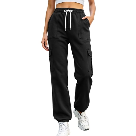 Lopecy-Sta Pants for Women Jogger Cargo Pants Elastic Drawstring Waist Multi Pockets Relaxed Fit Daily Wear Workout Trousers for All Seasons