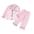 thumbnail image 1 of Lopecy-Sta Satin Pajama Sets Unisex Boys and Girls Silk Button Down Long Sleeve Top & Pants Sleepwear 2PCS Loungewear PJS, 1 of 3