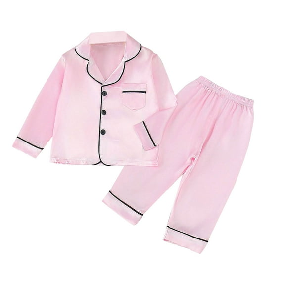Lopecy-Sta Satin Pajama Sets Unisex Boys and Girls Silk Button Down Long Sleeve Top & Pants Sleepwear 2PCS Loungewear PJS