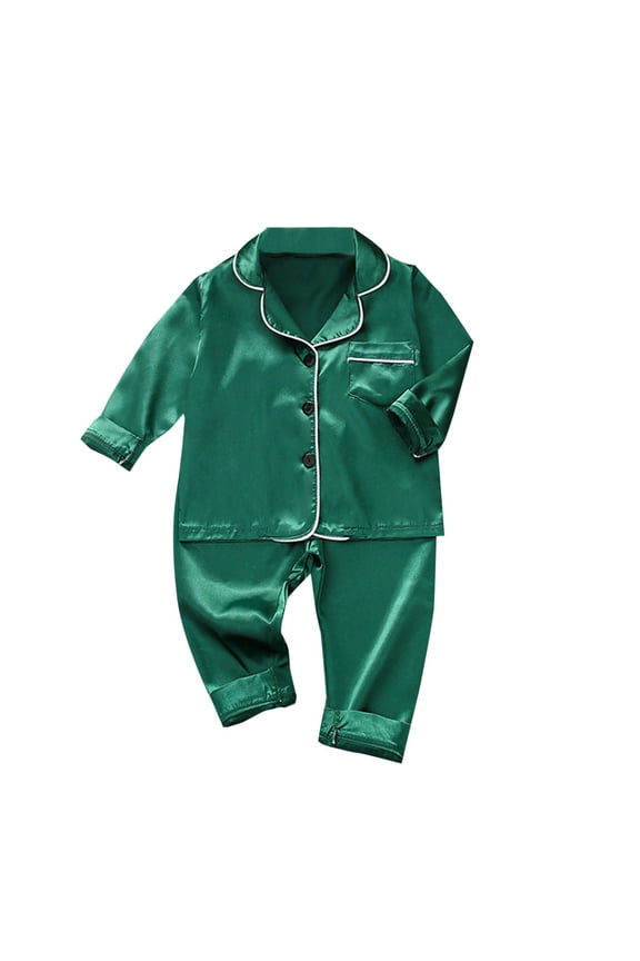 Satin Pajama Sets Unisex Boys and Girls Silk Button Down Long Sleeve Top & Pants Sleepwear 2PCS Loungewear PJS