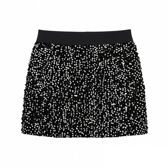 Lopecy-Sta Skirt for Women with Glitter Sequin Ruched Mini Elastic High Waist Bodycon Silhouette, Sparkly Party Skirt with Ruched Detail Ideal for Nightclub, Date Night and Holiday Events