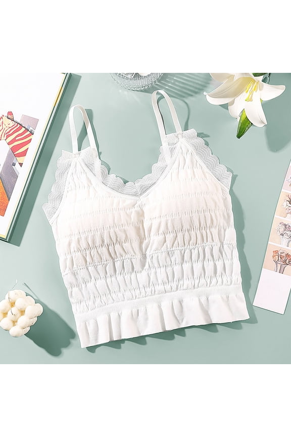 Sleep Cami for Women Casual Lace Trim Cropped Spaghetti Strap V-Neck Loungewear Top Soft Breathable Nightwear Comfy Shirred Pajama Camisole