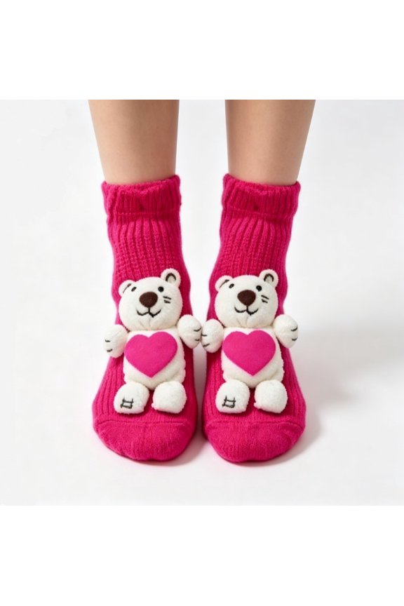 Socks for Women 3D Bear Crew Socks, Novelty Knit Socks, Cute Animal Socks for Casual and Holiday