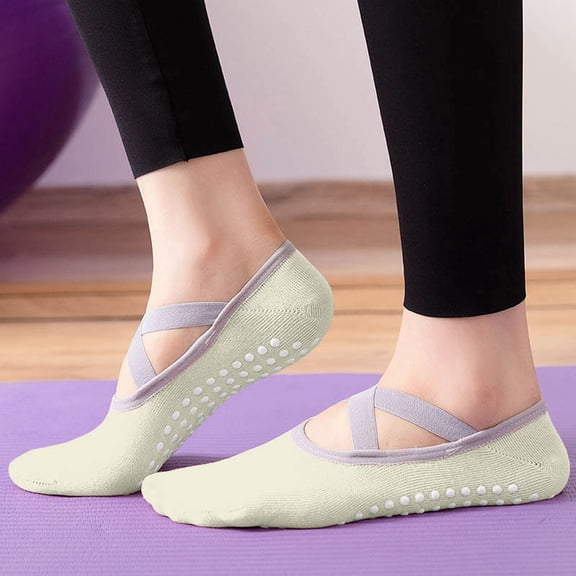 Lopecy-Sta Socks for Women Non-Slip Yoga with Cross Straps, Silicone Grip Socks for Yoga Pilates Barre Ballet Fitness, Anti-Slip Exercise Socks