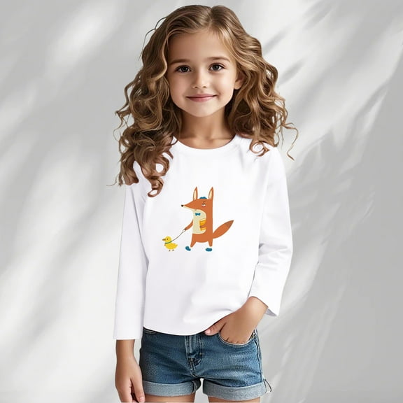 Lopecy-Sta Soft & Cozy Girls' Long Sleeve T-Shirt - Round Neck Pullover Top for Spring/Fall/Winter, Casual & Layering, 1-2 Years