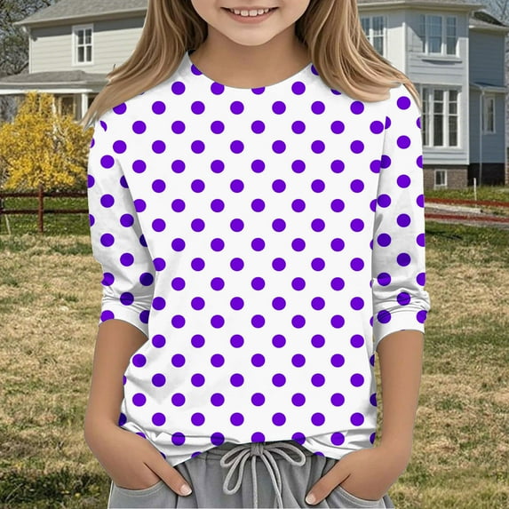 Lopecy-Sta Soft Polka Dot Print 3/4 Sleeve Round Neck Top for Boys & Girls 3-12 Years - Cozy Casual Kids Shirt