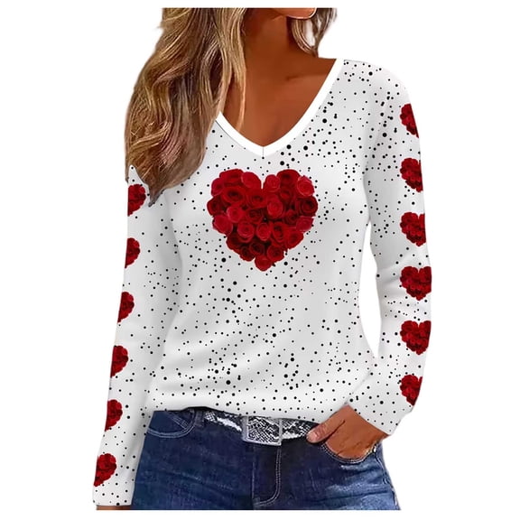 Lopecy-Sta Soft Sweatshirts for Women Love Heart Graphic Valentine Shirts Crew Neck Streetwear Going Out Tops Long Sleeves T-Shirt Pullover Top