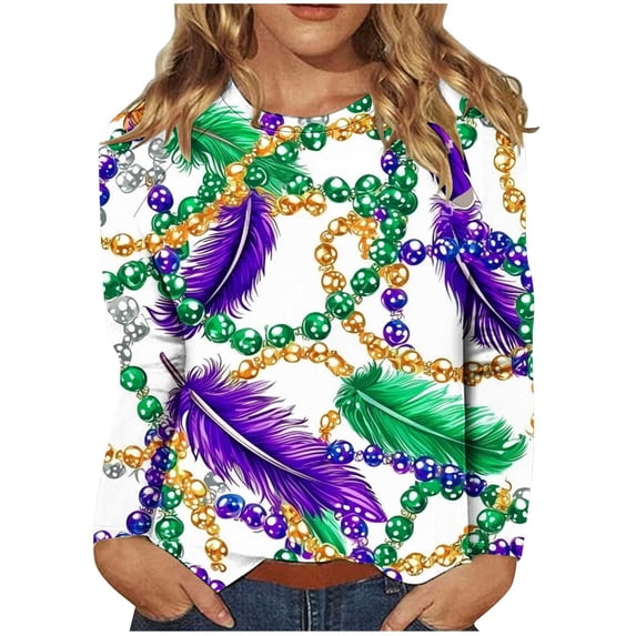 Lopecy-Sta Sweatshirts for Women Trendy Casual Carnival Print Round Neck Pullover Loose Long Sleeve Raglan Sleeve Plus Size Top