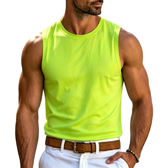 Lopecy-Sta Tank Tops for Men Crew Neck Solid Slim Fit Sleeveless Soft Cotton Breathable Summer Casual Muscle Vest
