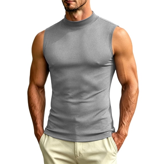 Lopecy-Sta Tank Tops for Men Mock Neck Slim Fit Sleeveless Solid Basic Stretch Casual Muscle Undershirts