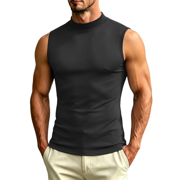 Lopecy-Sta Tank Tops for Men Mock Neck Slim Fit Sleeveless Solid Basic Stretch Casual Muscle Undershirts