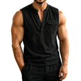 thumbnail image 1 of Lopecy-Sta Tank Tops for Men Stand Collar Half Button Sleeveless Henley Linen Blend Chest Pocket Loose Casual Summer Vests, 1 of 6