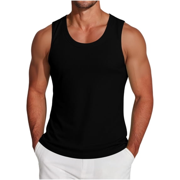 Lopecy-Sta Tank Tops for Men U-Neck Solid Vertical Ribbed Sleeveless Stretch Cotton Slim Fit Gym Bodybuilding Muscle Vest