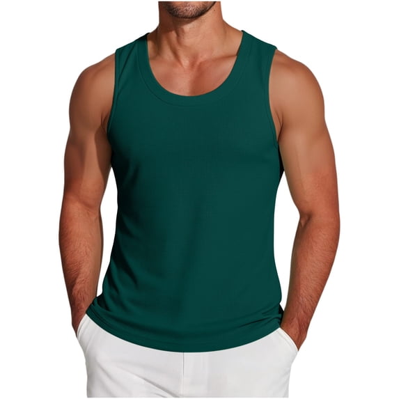 Lopecy-Sta Tank Tops for Men U-Neck Solid Vertical Ribbed Sleeveless Stretch Cotton Slim Fit Gym Bodybuilding Muscle Vest