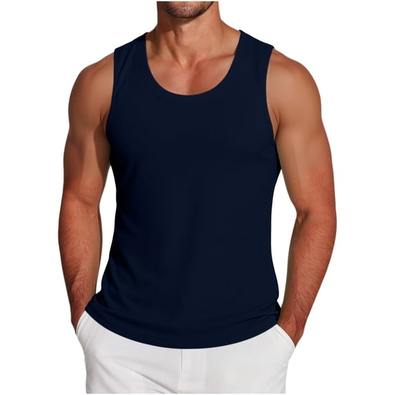 Lopecy-Sta Tank Tops for Men U-Neck Solid Vertical Ribbed Sleeveless Stretch Cotton Slim Fit Gym Bodybuilding Muscle Vest