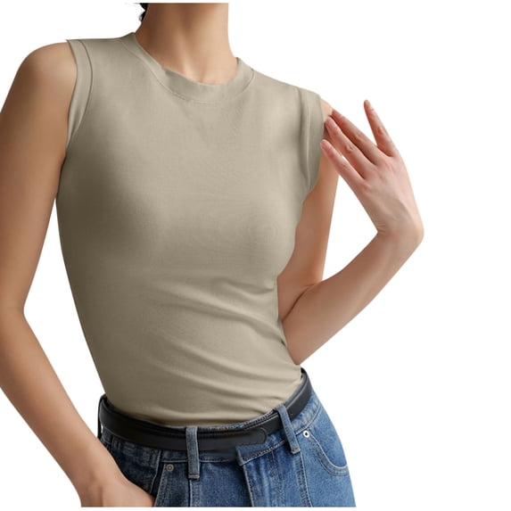 Lopecy-Sta Tank Tops for Women Crew Neck Sleeveless Slim Fit Tank Tops Basic Layering Tees