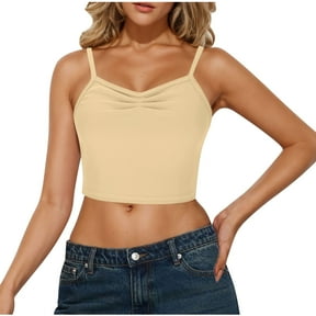 Lopecy-Sta Tank Tops for Women Spaghetti Strap Ruched Bust Crop Tank Tops Sleeveless Going Out Tops