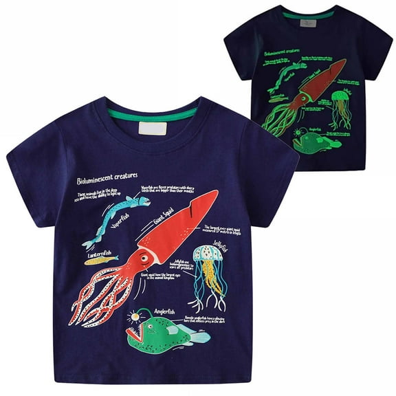 Lopecy-Sta Toddler Boy Glow in The Dark Shirt Kids Cartoon Sharks Short Sleeve T-Shirt Tops for 1-7 Years