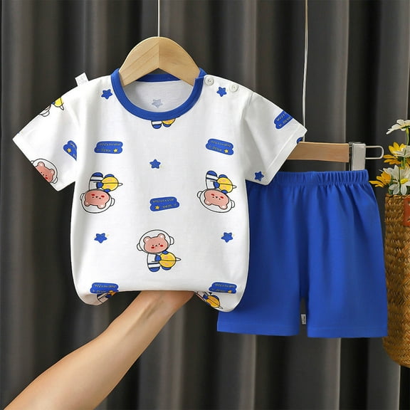 Lopecy-Sta Toddler Boys 2 Piece Outfits Cotton Summer Clothes Space Cartoon Print T-shirt and Shorts Set 1 - 10 Years