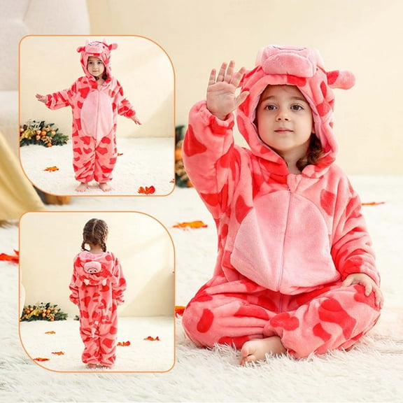 Lopecy-Sta ​Toddler Cow Zipper Romper 12-36M: 3D Hood & Ears Plush Suit, Warm Fleece Jumpsuit Winter Sleeper for Boys Girls