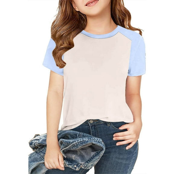 Lopecy-Sta Toddler Girls Cotton T Shirts Short-Sleeve Casual Tops Basic Tees Crewneck T-Shirt