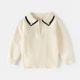 thumbnail image 1 of Lopecy-Sta Toddler Girls Polo Collar Sweater, 2-10Y Kids Long Sleeve Knit Pullover Top, Children’s Casual Comfortable Half-Zip Sweater for Daily/School Wear Beige, 1 of 7