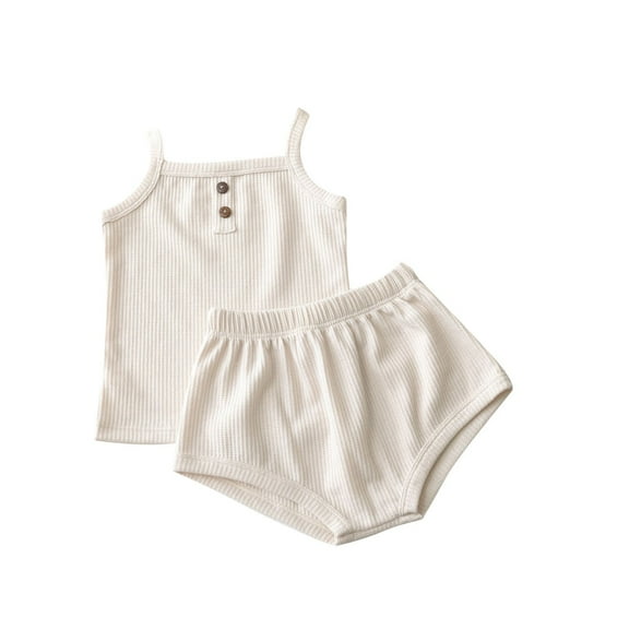 Lopecy-Sta Toddler Girls Solid Color Sleeveless Tie Camisole Top and Shorts Set Two-piece Summer Outfit Set