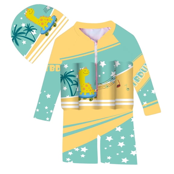 Lopecy-Sta Toddler Long Sleeve Swimsuit Summer Beachwear One Piece Float Suit with Built-In Floats, Upf 50+ Floating Bathing Suit for Pool