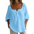 thumbnail image 1 of Lopecy-Sta Tops for Women 3/4 Sleeve Square Neck Button Detail Casual Top For Spring And Summer Wear, 1 of 6